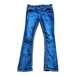 Amethyst Women's Denim Bootcut Jeans Pockets Whiskering Medium Wash Blue Size 11